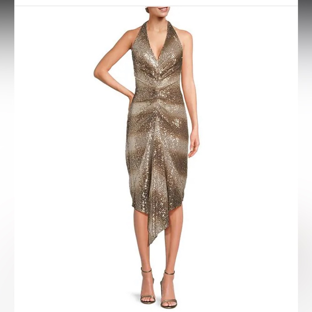NWT Belle Badgley Mischka Julia Sequin Ruched Ombre  Drape Front Dress - Picture 5 of 9